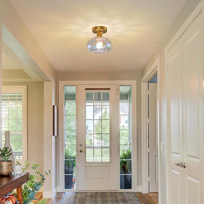 Luafac Vintage Glass Flush Mount Ceiling Light - 2 Pack，7.9 Inch Rainbow Hammered Glass Hallway Light fixtures Ceiling, Gold Semi Flush Mount Ceiling Light for entryway Foyer Laundry Room Kitchen