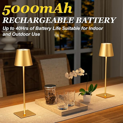Kakanuo Gold Cordless Rechargeable Table Lamp 5000mAh Battery Operated Lamps, 3 Colors Stepless Dimming Touch Lamp for Dining, Living Room, Outdoor Patio, Kitchen Counter, 4 Pack