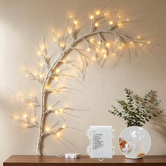 Bexdir Birch Vine with Lights with Timer 6ft 72LED, Artificial Tree for Walls Birch Twig for Room Decor Mantle Fireplace Holiday Christmas Decorations Birch Branches - Battery Operated
