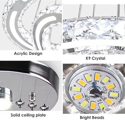 Modern Chandeliers Crystal Ceiling Light 3 Rings Dimmable LED Pendant Light Fixture Ceiling Hanging for Living Room Dining Room Bedroom Kitchen 250mm Base 209 Crystals(Dimmable)