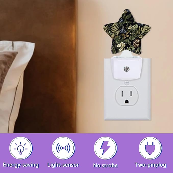 Night Lights Plug Into Wall Decorative,Green Herb Leaf Nightlights for Kids Bedroom, Vintage Berry Pine Cone Flower Energy Efficient Dusk-To-Dawn Sensor Sleep Friendly Lamp for Nursery Bathroom