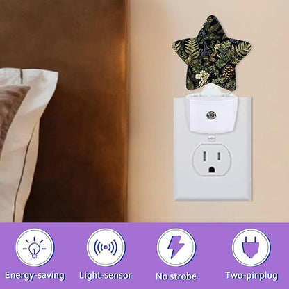 Night Lights Plug Into Wall Decorative,Green Herb Leaf Nightlights for Kids Bedroom, Vintage Berry Pine Cone Flower Energy Efficient Dusk-To-Dawn Sensor Sleep Friendly Lamp for Nursery Bathroom