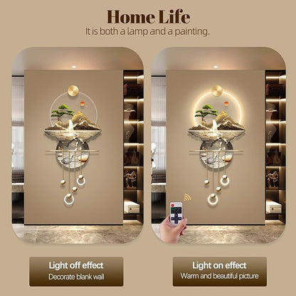 LED Light Decor Wall Art, 3D Art Wall Decor with Light, Decors Walls Sculptures Large 3D Art, Decors Walls Sculptures Lighting Modern, Plug-in Power Supply, Gold F, 23x53IN