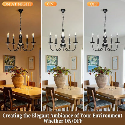Black Chandelier, 5-Light Farmhouse Candle Chandelier for Living Room, Rustic Industrial Pendant Chandeliers for Dining Room, Vintage Crystal Hanging Light fixture for Hallway Kitchen Foyer E12