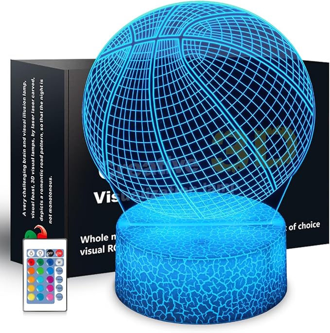 Basketball Night Light Gifts for Kids,3D Illusion16 Color Change Decor Bedside Lamp with Remote and Smart Touch,Gifts for Christmas Birthday Boys Men Girls