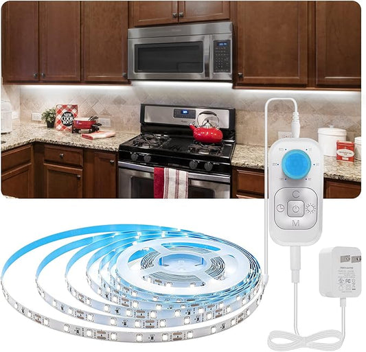 Motion Sensor LED Strip Light - Cabinet Strip Lights with 24W Plug, Dimmer and Timing, Indoor Light Strips for Kitchen Cabinets, Stair, Under Bed, Showcase, Bedroom, 9.84ft 6000K ColdWhite