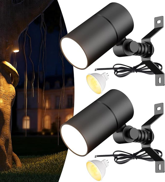 Low Voltage Down Light Spot Light Tree Light, Replaceable 5W MR16 LED Bulb, 12V Outdoor Uplighting Spotlight for House Wall Fence Garden Yard Patio 2-Pack