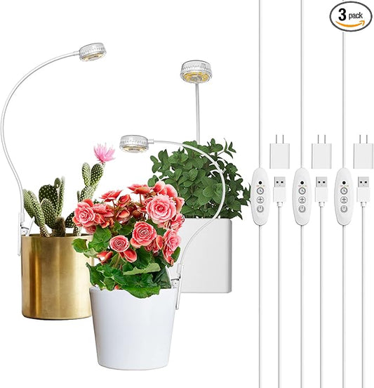 SANSI 3-Pack Pot Clip Grow Lights for Indoor Plants, Full Spectrum Dimmable Plant Light with Timer, ETL Listed