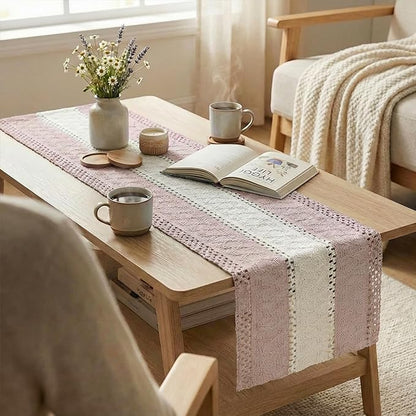Artoid Mode Pink Farmhouse Rustic Table Runner, Seasonal Hollow Kitchen Dining Table Decoration for Home Party Decor 12x90 Inch