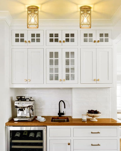 Ken & Ricky Hallway Flush Mount Ceiling Light,Cage Farmhouse Light Fixture Hardwired for Kitchen Over Sink,Bathroom,Laundry Room Entryway,Industrial Vintage Style,Single E26 Bulb（Gold,2PK）