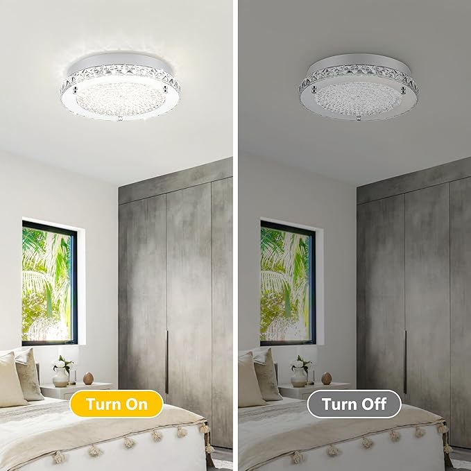 Crystal Ceiling Light 13 Inch Flush Mount Ceiling Light Fixture 4000K Dimmable Chandelier Modern Ceiling Lamp for Bedroom Bathroom Kitchen Island