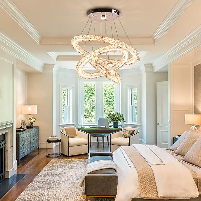 Modern LED Chandeliers Crystal Chandeliers Ceiling Light Three Rings Pendant Light with Acrylic for Bedroom Dinning Room Hallway(Warm White 30/40/50)