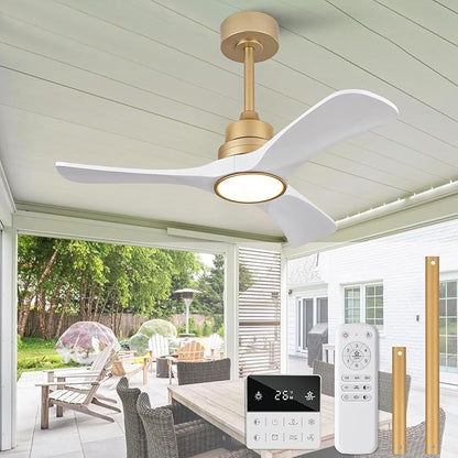 White Gold Ceiling Fans with Lights,36 inch Solid Wood Ceiling Fan with Remote Control,Wall Switch,Dimmable,Reversible,Power Off Memory Modern Ceiling Fan Indoor Outdoor for Bedroom Patio