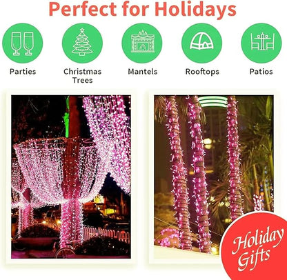 LAMPHOME 33ft Valentine's Day String Lights, Christmas Decorative Mini Lights, 100 LED Pink Fairy Starry String Lights Plug in, 16 Lighting Modes for Valentines Day Tree Decorations (Pink)