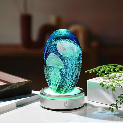 Hand Blown Glass Jellyfish Lamp - Ocean Themed Crystal Ball Desk Decor with LED Light, Aquarium & Beach Room Decoration, Collectible Figurine Paperweight Gift for Women (Purple)
