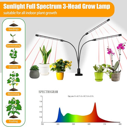Black Clip Grow Lights for Indoor Plants, 168 Full Spectrum LEDs Clip Plant Growing Lamps with Flexible Gooseneck and 4/8/12h Timer, 3 Spectral Modes, 10 Dimmable Levels (4 Head 1 Pack)