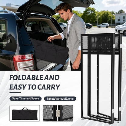 Portable DJ Booth Table Station 44"x42.2"x20.6", Foldable Metal Frame DJ Facade with Black & White Scrims, Detachable 40"x20" DJ Table, Adjustable Height, Carry Bag for Show, Party, Wedding, Events