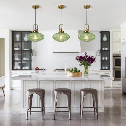 12 Inch Green Pendant Lights Vintage Chandelier Pendant Lighting Modern Mid Century Hanging Lights Adjustable Kitchen Island Light for Dining Room Bedroom Hallway