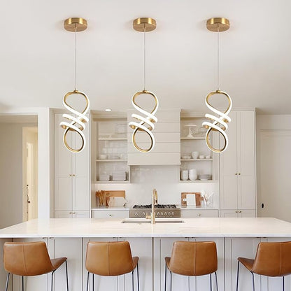 EIDISUNY Modern Led Pendant Light Fixture, 15W LED Pendant Lights Kitchen Island, 4500K Daylight White Pendant Lamp, Adjustable Height Gold Pendant Light for Kitchen Dining Room Bedroom(3 Packs)