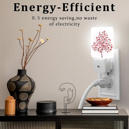Red Heart Tree Night Light, Plug-into Wall Valentine's Love Leaves Nightlight Lamp with Dusk to Dawn Sensor, Led Lamp 0.5W Energy Efficient for Boys Girls Adults Home Decor