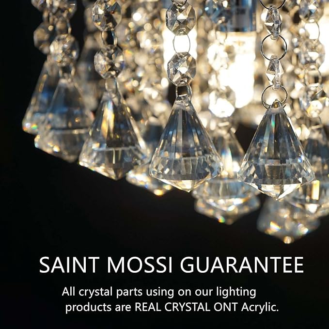 Saint Mossi Chandelier Modern K9 Crystal Raindrop Chandelier Lighting Flush mount LED Ceiling Light Fixture Pendant Lamp for Dining Room Bathroom Bedroom Livingroom 6 GU10 LED Bulbs Required H32 X D18