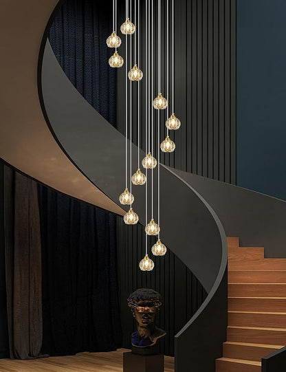 Weesalife Crystal Chandeliers for Staircases, 14-Light Gold Modern Chandeliers for High Ceilings，Crystal Pendant Light Fixture for Living Room Kitchen Island Foyer Hallway Bar