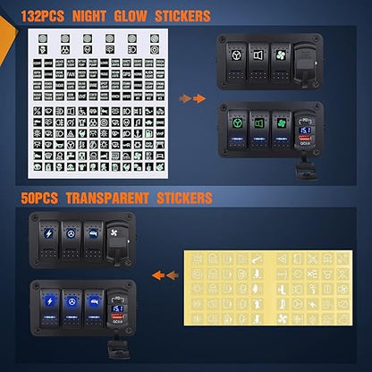 Nilight 3 Gang Rocker Switch Panel Blue Backlit with PD Type C and USB Charger Voltmeter Waterproof 12V 24V DC Rocker Switch with Night Glow Stickers for Car Trucks Boats RVs,2 Years Warranty,Blue/Box