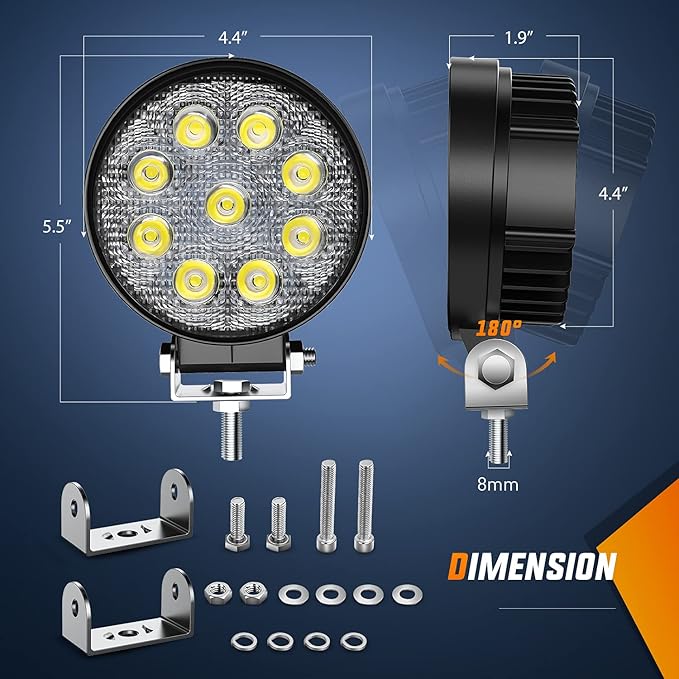 Nilight 15016F-C Led 4PCS 4.5" 27w 3000LM Round Flood Light Pod Off Road Fog Driving Roof Bar Bumper for Jeep,SUV Truck, Hunters