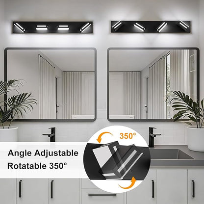 LED Modern Bathroom Light Fixtures, 4-Light 30-Inch Dimmable 5CCT Adjustable Matte Black Vanity Lights for Bathroom Lighting Fixtures Over Mirror, 350° Rotatable Wall Lamp