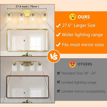 BesLowe 27" 4-Light Bathroom Light Fixture, Modern Gold Bathroom Vanity Light, Bathroom Lighting Fixtures Over Mirror, Matte Gold Bathrom Wall Lamp, Wall Lights for Living Room Bedroom