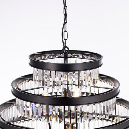 Wellmet Large Crystal Chandelier, Luxury 7-Tier Crystal Chandelier, Black Crystal Chandelier for Living Room, Dining Room, Porch, Entryway, Hallway, Restaurant, 31''W