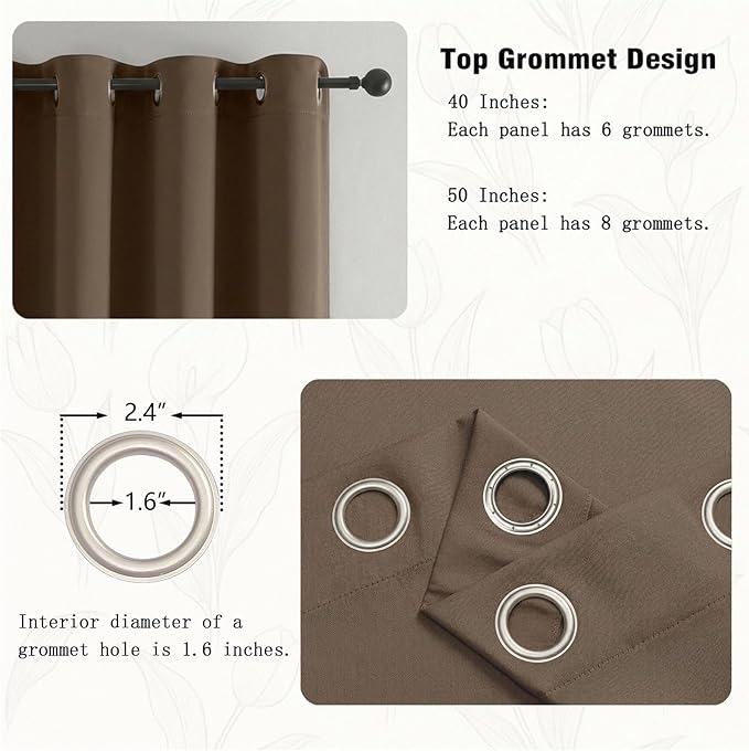 Simplebrand Brown Kitchen Valances for Windows 18 Inches Long 2 Pack, Room Darkening Window Valances for Living Room, Grommet Short Straight Drape Kitchen Curtains for Bedroom Kids Room, 40Wx18L