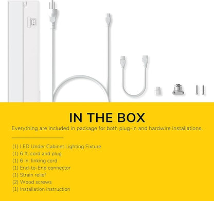 Getinlight 12-inch 3 Color Levels LED Under Cabinet Lighting, Hardwired or Plugged-in, Selectable White 2700K/3000K/4000K, Dimmable, White Finished, IN-0210-1