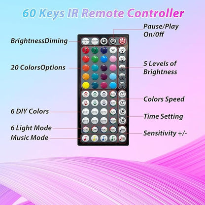 Ledagic Led Lights for Bedroom 132ft (66ft*2Rolls) Music Sync Color Changing Led Strip Lights with Remote and App Control RGB Led Light Strip for Home Party Room Decor