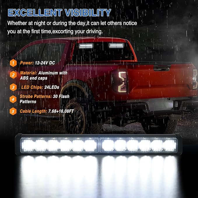Nilight 24LED Emergency Strobe Traffic Advisor Light Bar 2 in 1 White Dash Warning Safety Flashing Lights Front/Rear Windshield Construction Lights for Trucks Cars Plow Police Firefighter Vehicles