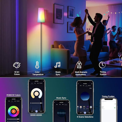 SUNMORY RGB Floor Lamps for Living Room, Smart APP Remote Control Standing Lamp with RGB Bulb, Dimmable Floor Lamp for Bedroom, Office, 61'' Tall Lamp, Suitable for Modern/Boho/Farmhouse Decor Styles