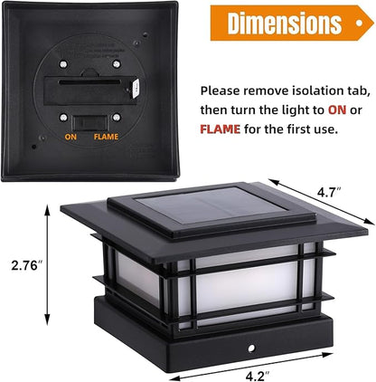 Dynaming 4x4 Solar Post Cap Lights Outdoor with Flickering Flame Light, Black Shell Fence Post Solar Lights Fit Vinyl/Wooden Posts, Brightness LED Lighting Decor for Garden Deck Patio, 12 Pack