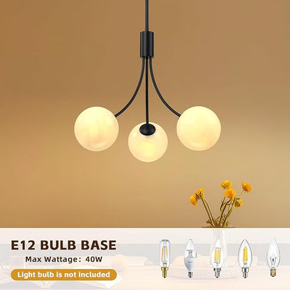Bubble Chandelier, Modern Glass Black Sputnik Chandelier 3-Light Ceiling Light Fixture Shades Stylish Bright Lighting for Dining Room Kitchen Bedroom Living Room Foyer Home Decor