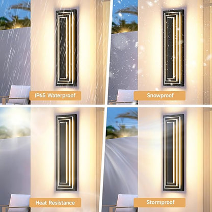 23.6 in Long Outdoor Wall Lights,3-Tier Large Exterior Lighting Fixtures,LED Front Porch Lights,Waterproof Outdoor Garage Lights,3000K Warm White Modern Acrylic Wall Sconce,36W,2 Packs