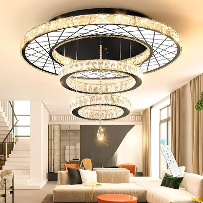 HAIXIANG Crystal Glam Chandelier LED Ceiling Light Living Room Lighting Fixtures Remote Dimmable Ceiling Chandeliers 32 Inches Light Black Lamp