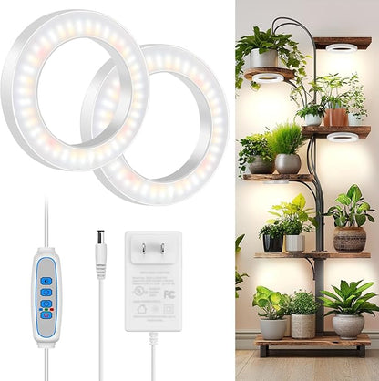 Kullsinss 6" Ceiling Grow Lights for Indoor Plants, 168 LEDs Full Spectrum Grow Light, Halo Under Cabinet Plant Growing Lamp with 6/12/16H Auto Timer, 3 Spectrum Modes, 5 Brightness Levels (2-Head)