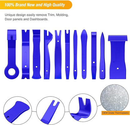 GOOACC 40Pcs Trim Removal Tool,Auto Terminal Removal Key Tool,Auto Clip Pliers Stereo Removal Tools,Car Upholstery Repair Removal Kit,Precision Hook and Pick Set,Wiring Threader,Car Film Scrape-Blue