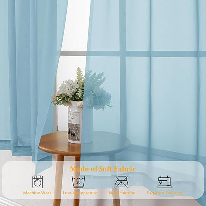 Gwine Sky Blue Sheer Curtains for Living Room 45 inches Long, Short Voile Light Filtering Window Treatments Sheer Curtains for Bedroom, Half Window Drapes with Rod Pocket, Each 42" Wx45 L