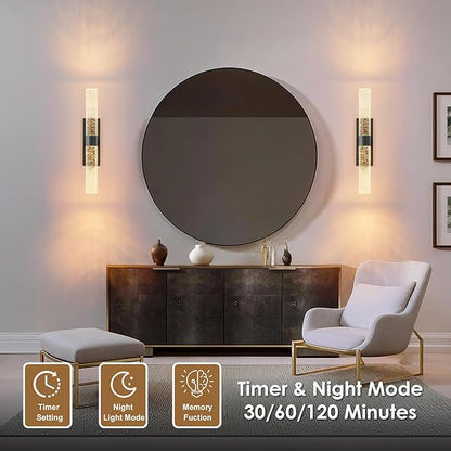 KARTOOSH Black Rechargeable Wireless Wall Sconce Set of Two, Battery Operated Wall Lights with Remote Control,350°Rotate,3000K/4000K/6000K,Dimmable,Timer,for Living Room,Dining Room,Hallway,15.3 Inch
