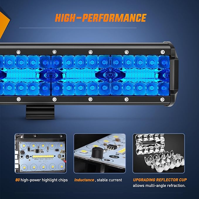 Nilight 12 Inch LED Light Bar Blue Triple Row 240W Spot Flood Combo 30000LM Driving Boat Off Road Fishing Hunting Emergency Safety Lighting for UTV Pick-up Van Tractor