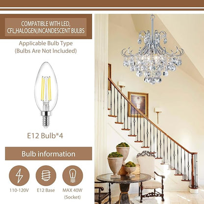 18" Modern Crystal Chandelier, 4-Light Pendant Ceiling Lamp for Dining Living Room Bedroom Kitchen, Chrome Hanging Light Fixture