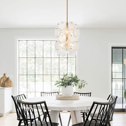 Modern Glass Chandelier for Dining Room, Gold Entryway Chandelier, 6-Light Unique Pendant Light Fixture for Bedroom Hallway Stairway Kitchen