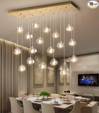 HAIXIANG W35 x D11.8 x H118 Rectangular Chandelier Bubble Crystal Balls Glam Chandeliers Dimmable Light High Ceiling Pendants Light Fixtures Adjustable Long Lights Antique Gold