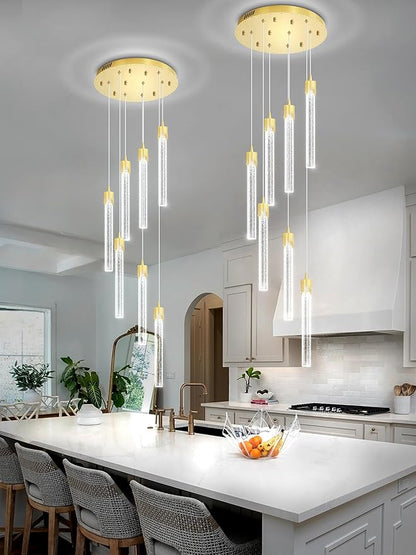 ykolupty 8-Light Led Chandelier, Gold Crystal Modern Led Chandelier for Dining Room, Luxury Enterway Led Dimmable Pendant Lights Fixture with Remote Control Flush Mount