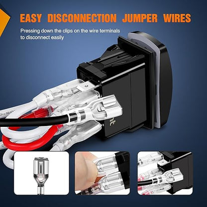 Nilight Turn Signal Switch Green 4Pin ON Off ON Rocker Switch Laser Etched SPDT Toggle Switches 12V 20A 24V 10A Jumper Wires for Cars RVs Boats Campers Trailers